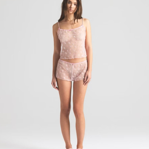 SKIMS Camisole Shorts Set Sz 2X 16-18 Cherry Blossom Multi Tulle Lounge Sleep - Picture 6 of 6